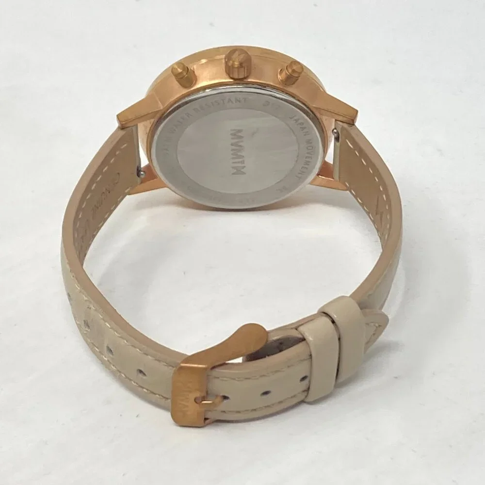 MVMT Nova Luna Women Watch 37mm Rose Gold Tone Dual Time Day Leather New Battery